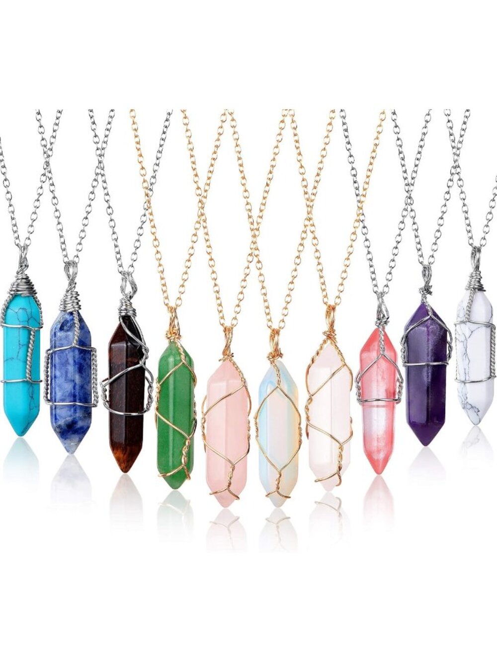 10 Pcs Crystal Pendant Necklaces Set | Gemstone Jewelry for Layering & Gifts